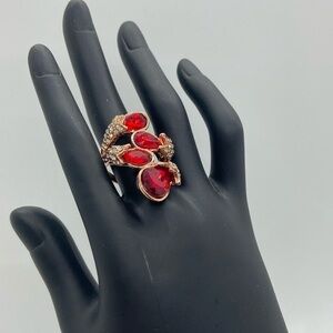 Faux Ruby and Rhinestone Cocktail Ring Size 8.5